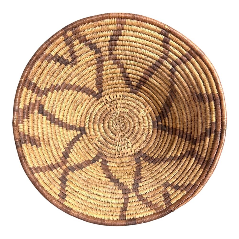 Vintage Handwoven Natural Coil Basket Starburst Star Tribal Catch All Accent SW